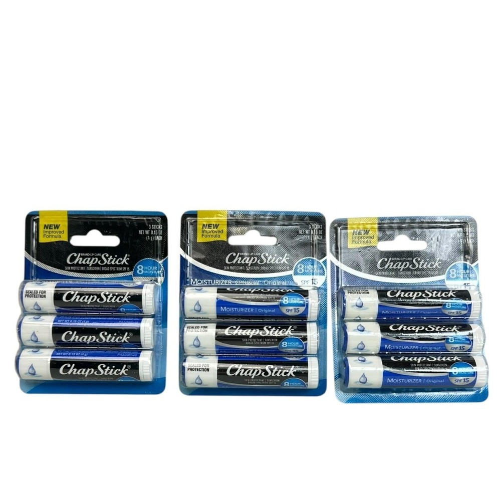 ChapStick 9ct Blue Moisturizer Original SPF 15 Lip Balm Bulk 3-Pack 0.15oz Stick